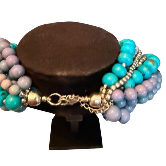 Multistrand Turquoise Purple Gold Statement Necklace Office Western Casual Party - Picture 6 of 6